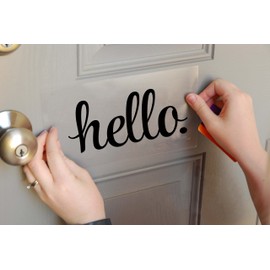 VALIANT COLLECTIONS | Hello Wall Decal | Wall Decor Sticker | Hello Door Decal Vinyl Lettering for Front Door | Country Cottage Décor | Hello Sticker for Door | 9 x 4 Inch Appx | Black | VC-397