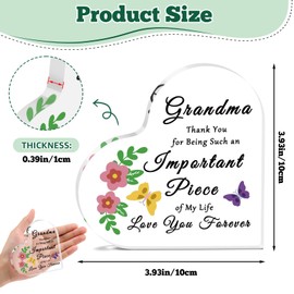 Grandma Gifts Grandmother Heart Shaped Acrylic Plaque Grandma Gifts from Grandchildren Mothers Day Retirement Christmas Birthday Present for Grandmother Thank You Acrylic Heart Keepsake Acrylic Plaque