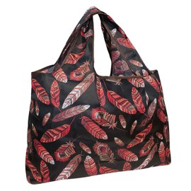allydrew Large Foldable Tote Nylon Reusable Grocery Bag, Feathers
