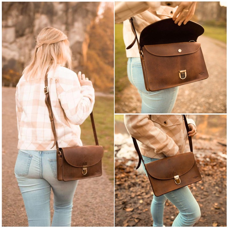 Gusti Handtasche Leder - Zoey Damen Handtasche Umhängetasche Ledertasche Braun