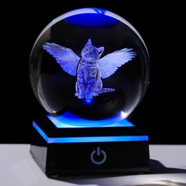 Qianwei Cat Memorial Angel Statue - 3D Crystal Engraved Office Decor - Remembrance Bereavement Sympathy Gift in Memory of Deceased Pets