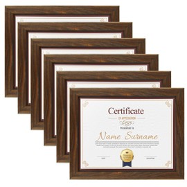 Schliersee 8.5x11 Certificate Picture Frames Diploma Document Picture Frames Tempered Glass Rustic Brown Frame Set of 6 Pack