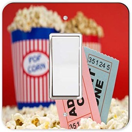 Admit One Movie Ticket Popcorn Red - Light Switch Plate Cover - GFI Rocker - One Gang Switch Plate Cover Switch Plate - GFI Rocker - One Gang Switch Plate Cover Cover