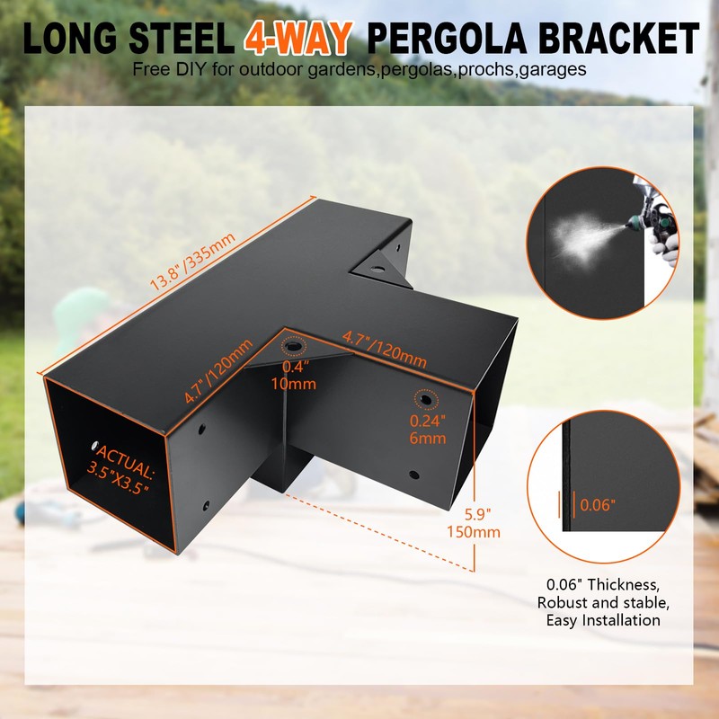 DEVALLEY 4-Way Pergola Brackets Kit, DIY Right Corner Woodwork Brackets
