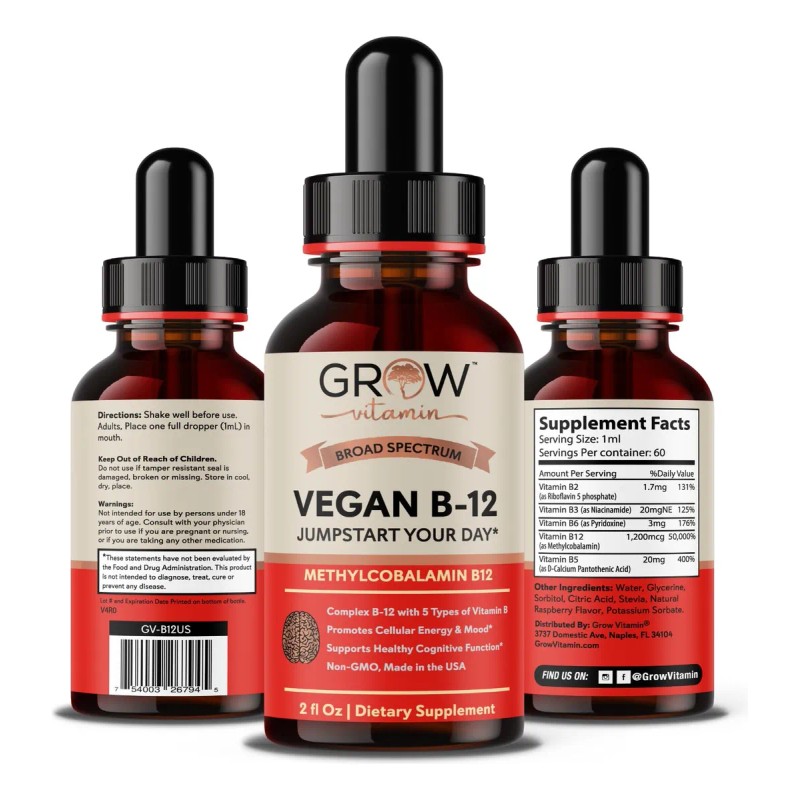 Gotas Líquidas Vegan B12 Complex Grow Vitamin 2oz