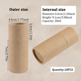 WANDIC Kraft Paperboard Tubes, 10 Pcs 30ml Round Kraft Paper Containers for Tea Coffee Crafts Gift Packaging, Non-Push (30ml