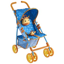 Baby Doll Stroller for Toddlers 3-10, Pillow Animal Toy Baby Stoller for Dolls, Blue Folding Baby Toy Stroller for Dolls, Foldable Stroller for Girls, for Bigger Kids (Giraffe)