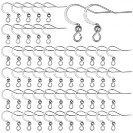 SUNNYCLUE 1 Box 100Pcs 304 Stainless Steel Earring Hooks Fish Hook Earring Wires Silver Earrings Findings Ball Dot Earwires French Ear Hooks for Jewellery Making Women Adults DIY Dangle Ear Crafts