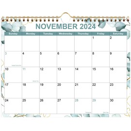 Calendar 2024-2025, Wall Calendar from November 2024 - June 2026, 21 Months Calendar with Premium Paper, Twin-Wire Binding & Hanging Hook, 8.5" x 11", Green Leaf