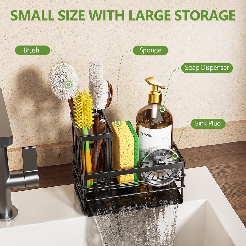 Cisily Sink Caddy Sponge Holder for Kitchen with Brush Holder
