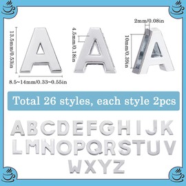 SUNNYCLUE 1 Box 52Pcs 26 Styles Alphabet Letters Charm Beads Alloy Slide Charms Bulk Metal Art 3D A-Z letter Alphabets Loose Alphabetic Bead Charm for Jewelry Making DIY Necklace Bracelet Craft Women