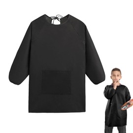 QIGHLIS Painting Apron, Children's Painting Gown, Craft Apron with Sleeves for Girls and Boys, black, L
