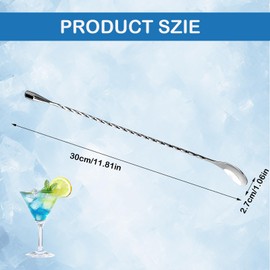 Set of 2 Bar Spoons, Muddler, Cocktail Stirrer, Gin Spoon, Stainless Steel, Professional Cocktail Stirring Spoon with Spiral Pattern for Martinis, 11.85 Inch Length, 1.1 Inch Wide Coffee, Bar