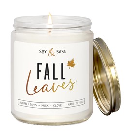 Fall Candles - 'Fall Leaves' Fall Candle w/Autumn Leaves, Clove & Musk I Infused with Essential Oils I Autumn Scented Candles I Cozy Cute Autmn Décor Gifts I 9oz Jar I 50Hr Burn I Made in USA