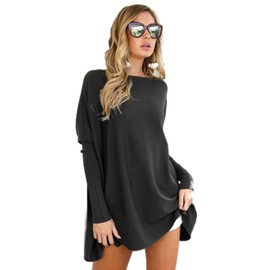 LIYOHON Oversized T Shirts for Women Tunic Tops to Wear with Leggings Long Sleeve Fall Sweaters Dressy Tops Black-L