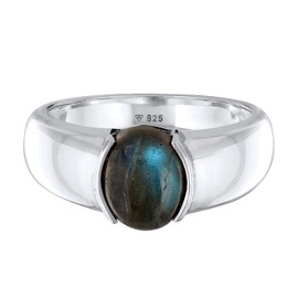 Kuzzoi 0611211021 Men's Signet Ring with Labradorite Stone, Polished 925 Sterling Silver, Solid Silver Ring with Gemstone (10 mm) Oval, Ring for Men in Ring Size 60 - 66, Silver Stainless Steel Silver
