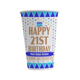 21st Birthday Paper Cups 24 Pack - 12 Oz (300 ml) Cup for Hot and Cold Drinks - Happy Birthday Decorations Party Cups Tableware for Men Women - Disposable Recyclable - Looks Great - Blue
