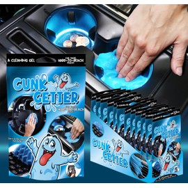 Gunk Getter 12 Pack Cleaning Gel for Those Hard to Reach Places, Automotive Cup Holder Electronic Keyboard Office, Slime Gel Cleaner Dust Crumb Removal (Resealable Pouch, Blue, 3oz)