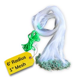 Silver Catch Cast Nets 4.5ft-10ft Radius|3/8",1/2",1" Mesh for Fishing with Chain Bottom, Salt Water Casting Fishing Net Gear, Easy Throw Nets Fishing Bait - Elite Series (6' Radius | 1" Mesh)