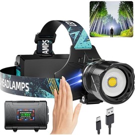 Rechargeable LED Headlamp 990000LM, Headlamps with Motion Sensing & Zoomable, 5 Modes, IPX7 Waterproof Headlight, 90° Adjustable & Brightest Head Lamp for Adults, Outdoor, Camping, Running