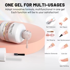 Aokitec Builder Nail Gel, Pink Gel Builder for Nails 7-in-1 Nail Extension Gel in Bottle Hard Gel for Nail Strengthen & Repair Adheasive Rhinestones Nail Art Design for Nail Salon Home DIY Gift Set