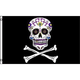 3'x5' SUGAR SKULL Mexican Pirate Flag, day of the dead by Sugar Skull