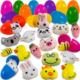 stargo 36 Pack Colorful Prefilled Easter Eggs with Mini Plush Toys Bright Plastic Easter Eggs Filled, Basket Fillers for Kids, Toddlers, small stuffed toys for Egg Hunts, Party Favors, Goodie Bags