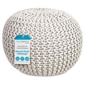 BIRDROCK HOME Round Pouf Ottoman | Cotton Braided Foot Stool with Bean Bag Filling | Boho Foot Rest for Living Room & Bedroom | Compact & Comfortable Seating, Lightweight & Soft | Natural