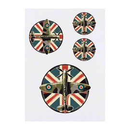 4 x 'Spitfire Aeroplane' Temporary Tattoos - Water Resistant, Skin-Safe, Non-Toxic Transfers, Mixed Sizes (TO00081430)