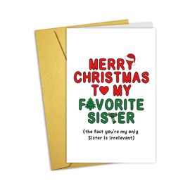 Nchigedy Funny Christmas Card for Sister, Sister Christmas Card, Happy Christmas Card from Brother Sister, Merry Christmas to My Favorite Sister