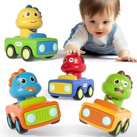 HBKUUY 4 Piezas De Press and Go Juguetes De Coches, Juego De Coches De Carreras De Dinosaurios, Adecuado para Regalos De Cumpleaños Infantiles (Dinosaurios-01)