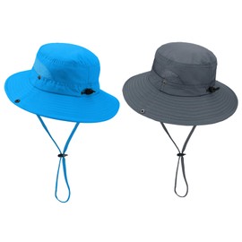 Century Star Outdoor Kids Sun Hat UPF 50+ Quick Dry Adjustable Bucket Hat Windproof Waterproof Beach Fishing Safari Hat 2Pcs Dark Grey & Sky Blue 5-13T