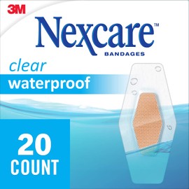 Nexcare Waterproof Bandages, Hypoallergenic, Clear, 1.06" x 2.25", One Size, Brown, 20 Count