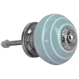 G Decor White Striped Round Ceramic Door Knob Vintage Shabby Chic Cupboard Drawer Pull Handle 4504 (Grey)