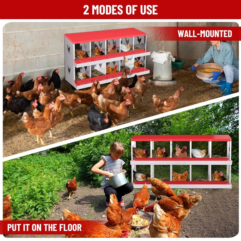 Chicken Nesting Box, 10 Compartment Metal Chicken Nesting Boxes for