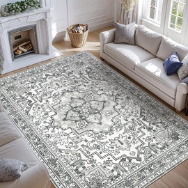 Shilucheng 9x12 Rugs for Living Room,Soft Low-Pile Machine Washable Rug Clearance for Bedroom Dining Room,Non Slip Floor Carpet Kid & Pet Friendly (Grey)