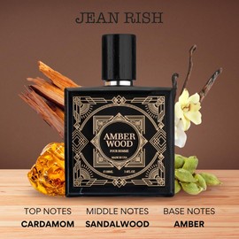 Jean Rish Amber Wood Eau De Toilette - Perfume for Men (3.4 Fl Oz / 100ml) with Cardamom, Sandalwood & Amber Notes - Long Lasting and Luxury Fragrance, Made in USA