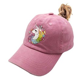 Waldeal Girls' Printing Cute Unicorn Ponytail Dad Hats Kids Adjustable Vintage Messy High Buns Baseball Cap Pink