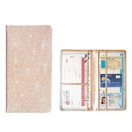 JUSTTOP Car Registration and Insurance Card Holder, Leather Vehicle Glove Box Document Holder with Magnetic Closure, Driver License Organizer Cards Paperwork Wallet for Men Women (Champagne, Large)