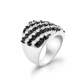 Tuscany Silver Damen Ring Sterling Silber Streifen Schwarz und Weiß Zirkonia - Größe P