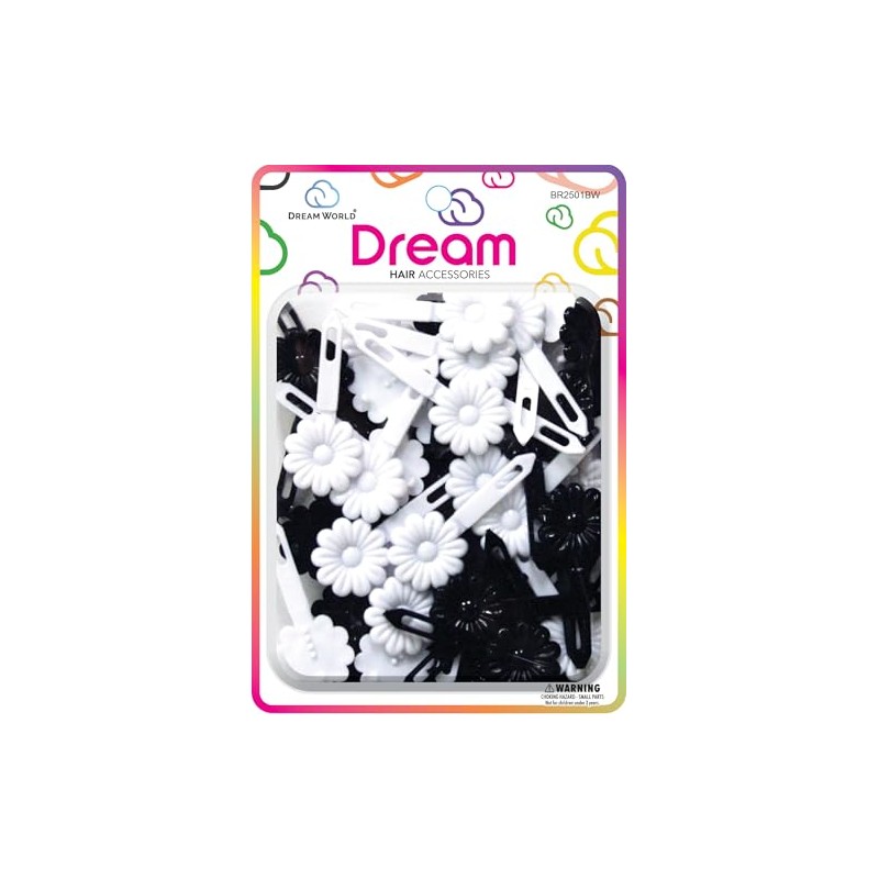 Dream World Self Hinge Barrette Daisy Black & White Mix