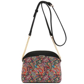 FashionPuzzle Paisley Print Small Dome Crossbody with Chain Strap (Black/Red)