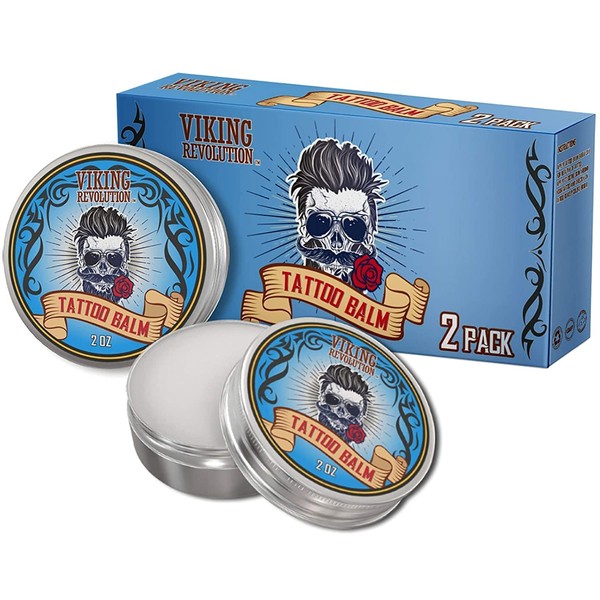 Viking Revolution Tattoo Care Balm for Before, During & After Tattoo - Natural Tattoo Aftercare Cream - Moisturising Lotion to Support Skin Healing (2 Pack)