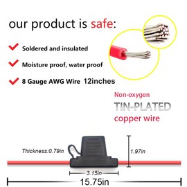 VANTRONIK Waterproof Maxi Inline Fuse Holder with 8 Gauge AWG Wire 15.8 Inches Long, Fit for Big Blade Fuse Up to 100A in Vehicle/Boat/RV/Tractor, Super Heavy Duty, One Pack