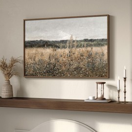 Framed Vintage Landscape Wall Art for Living Room, Farmhouse Rustic Wildflower Artwork for Walls, Classical Country Canvas Art Prints, Field Picture for Bedroom Bathroom Kitchen Wall Decor, 20x30 Inch