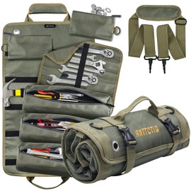 Anttctig Tool Bags, (Upgraded Version) Heavy Duty Roll Up Tool Bag Organizer and Storage with 3 Detachable Tool Pouch+1 Wrench Organizer+2 Small Pockets, Tool Roll with Adjustable Shoulder Strap