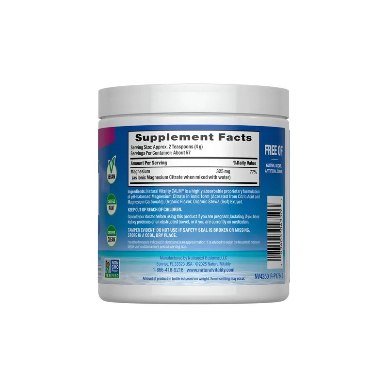 Natural Vitality Calm Magnesio en Polvo Magnesium Citrate Powder, Raspberry