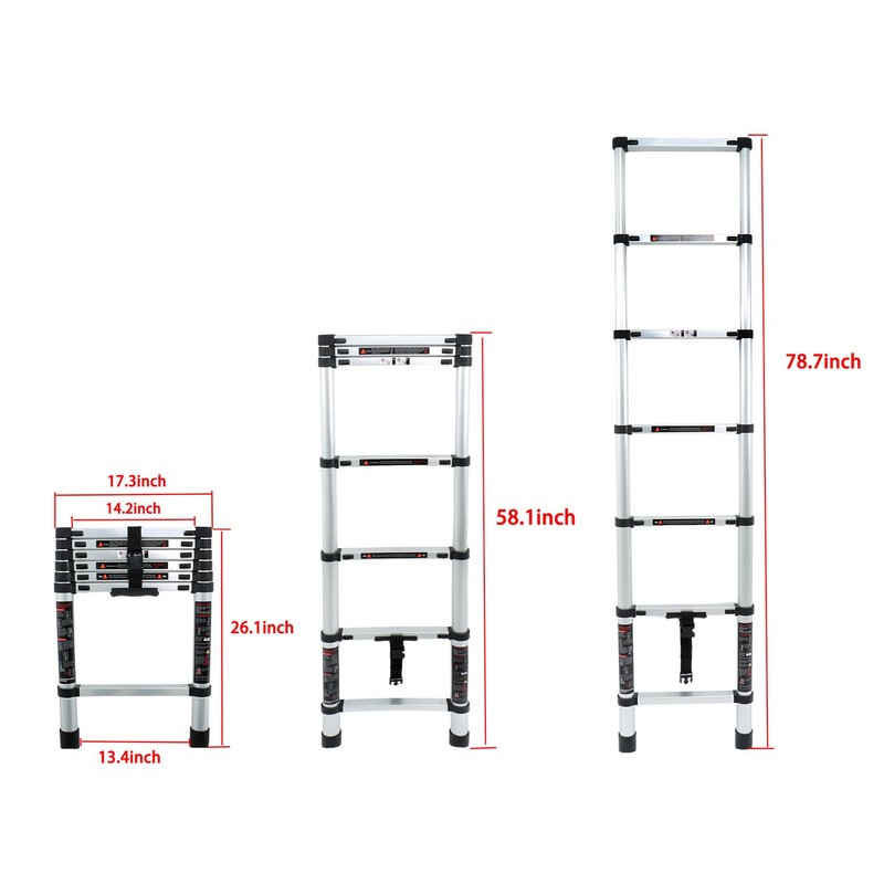 findmall Telescopic Ladder 6.6 Feet with Non-Slip Feet, Maximum Weight