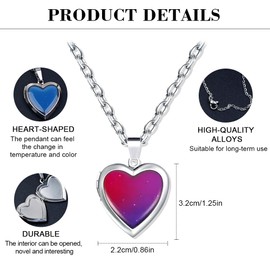 YZROHYI Mood Chain Girls, Feeling Chain Heart Women, Heart Locket Necklace, Colour Changing, Heart Chain for Opening, Locket Chain with Photo, Friendship Chain, Temperature Necklace, Stainless Steel
