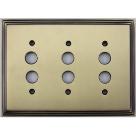Deco Step Style Antique Brass 3 Gang Push Button Light Switch Wall Plate